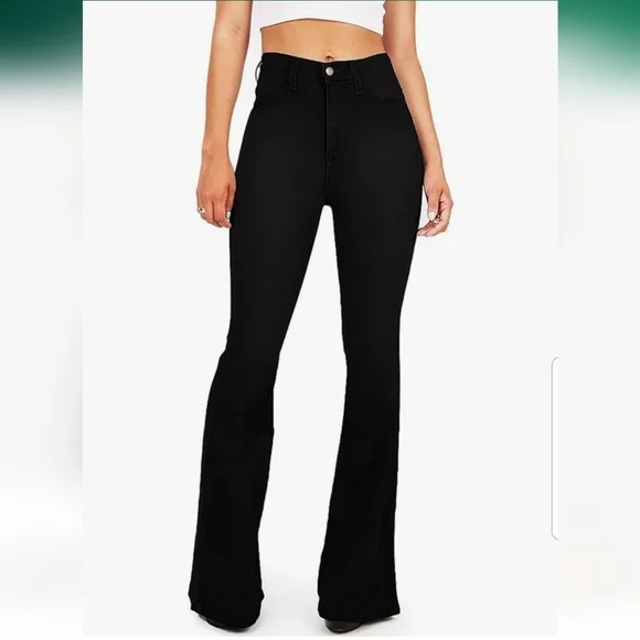 Fitted Bell Bottom Flare Jeans Y2K- Black - Picture 9 of 9